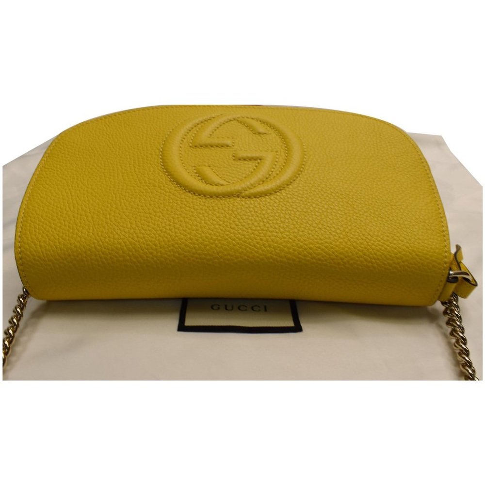 Gucci Soho Chain Flap Yellow Leather Shoulder Bag - Picture 4 of 12